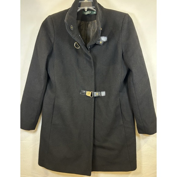 Lauren Ralph Lauren Jackets & Blazers - Lauren Ralph Lauren Black Buckle-Front Walker Wool Blend Coat Size 8